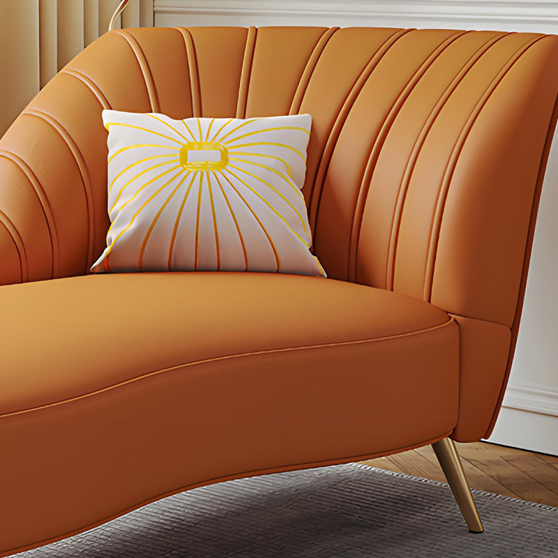 Chaise longue de détente moderne en similicuir, Accoudoir à droite (vu de face), Orange