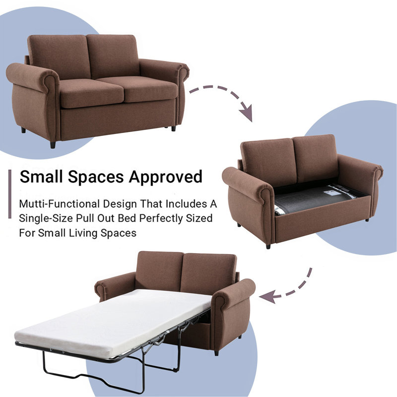 Canapé-lit gigogne Orisfur 57,9 po avec matelas à mémoire de forme simple et deux ports USB, brun, idéal pour le salon