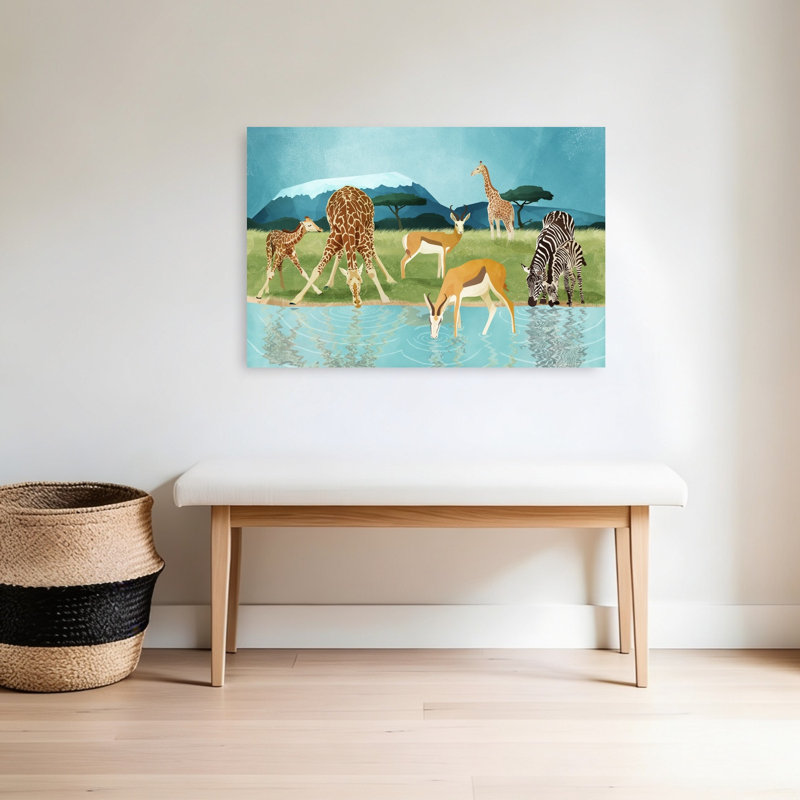 Savannah Abstract Giraffe Zebra Forest Landscape Wall Art Print by Goed Blauw - Wrapped Canvas Print, 60.96cm H x 91.44cm W