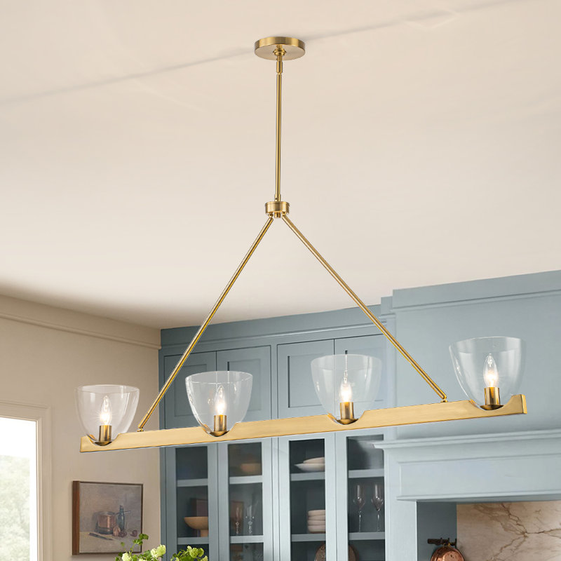 Lustre moderne linéaire en verre cloche 4 lumières