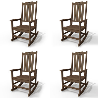 Chaises berçantes en PEHD brun Adirondack, chaises berçantes à dossier haut toutes saisons (ensemble de 4)