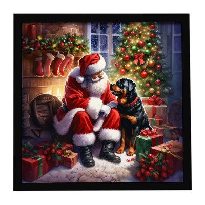 Rottweiler and Santa Claus Framed Metal Print