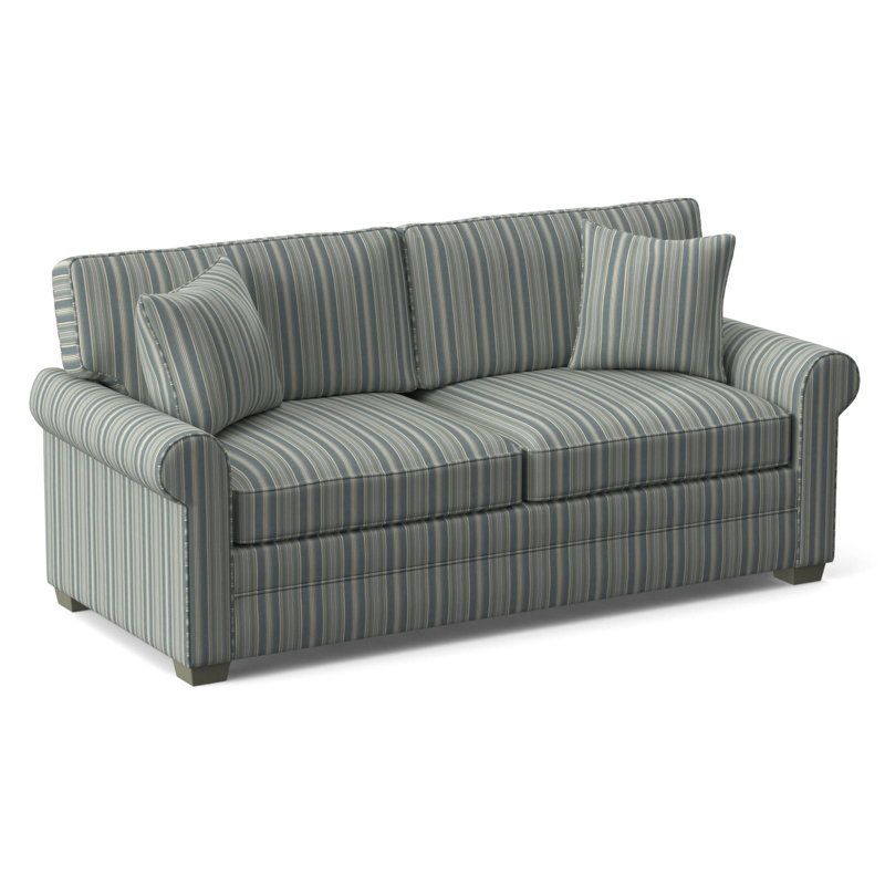 Bedford Sofa, Green and Blue Stripe; 0252-54, Frost White Finish