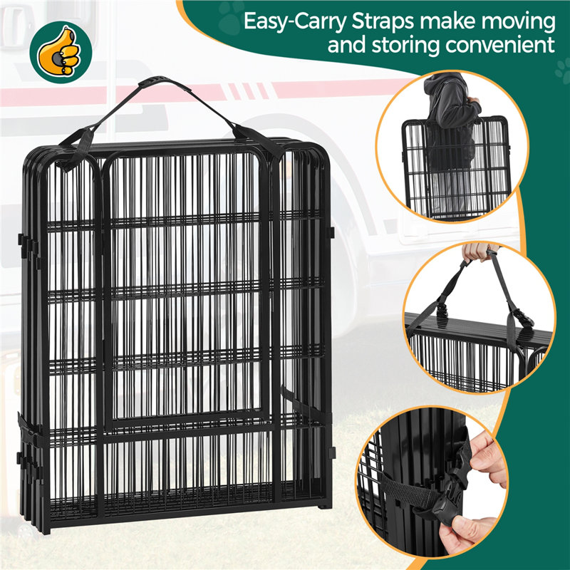 Black Metal 8-Panel Pet Playpen with Door