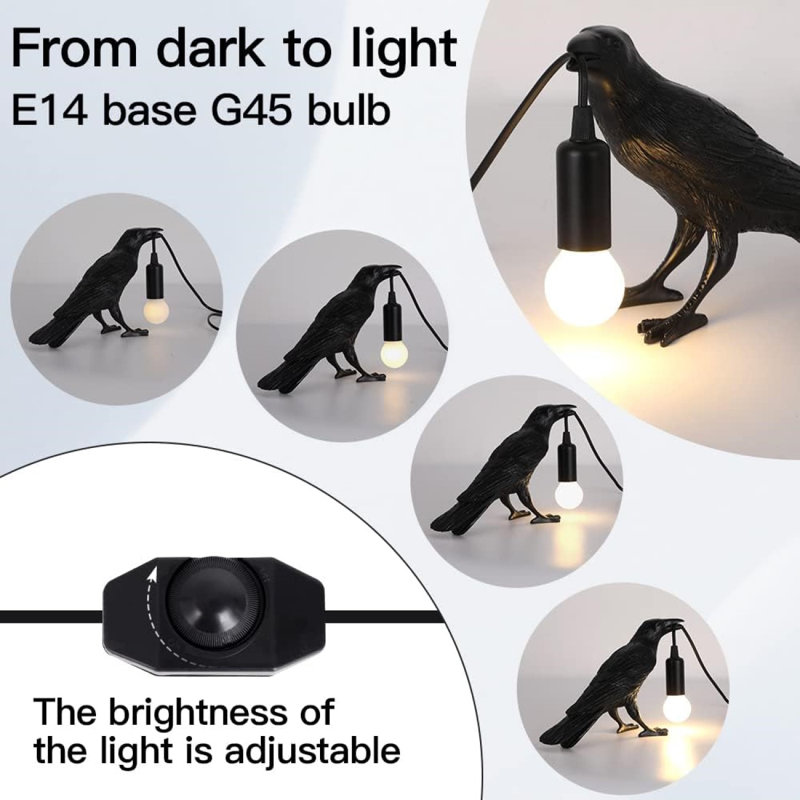 Crow Lamp Raven Lamp Adjustable Brightness With Bulb Bird Lamp Crow Light Decor For Bedside