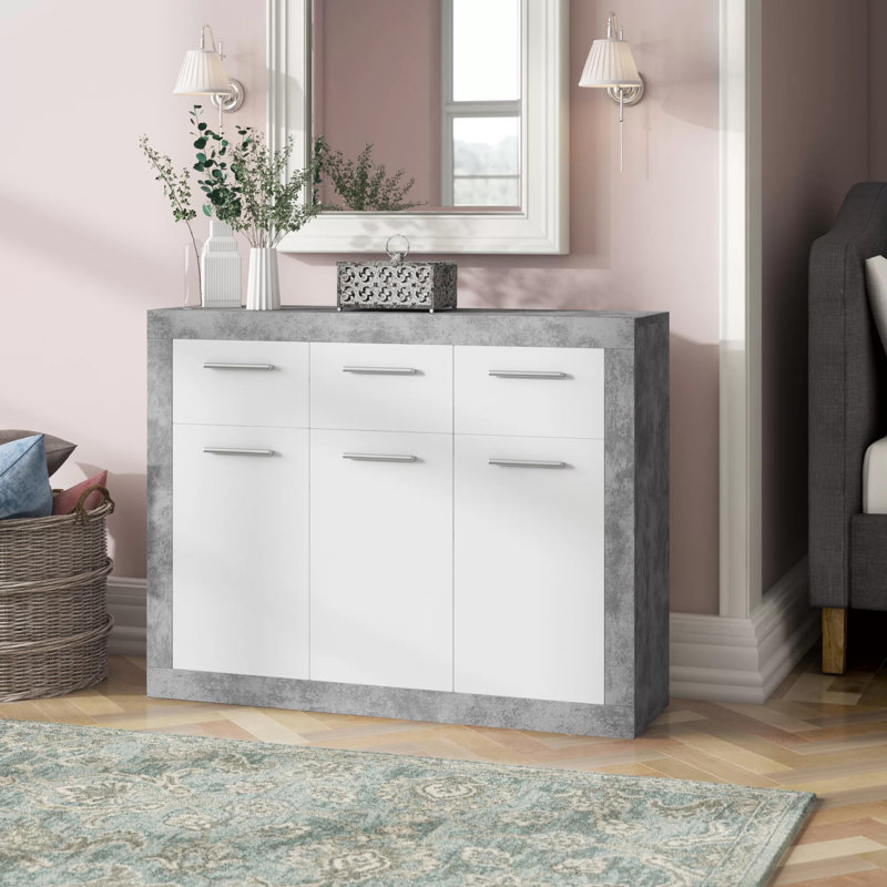 Commode combinée 3 tiroirs Pastore, Gris / blanc