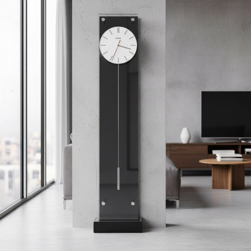 Horloge grand-père moderne Echo III, verre trempé avec fond noir brillant, éclairage à DEL tactile