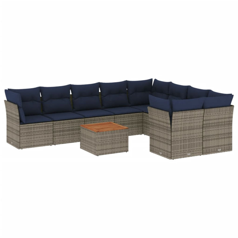 Ensemble de canapé de patio 10 pièces avec coussins en rotin de polyester, Gris, Marine