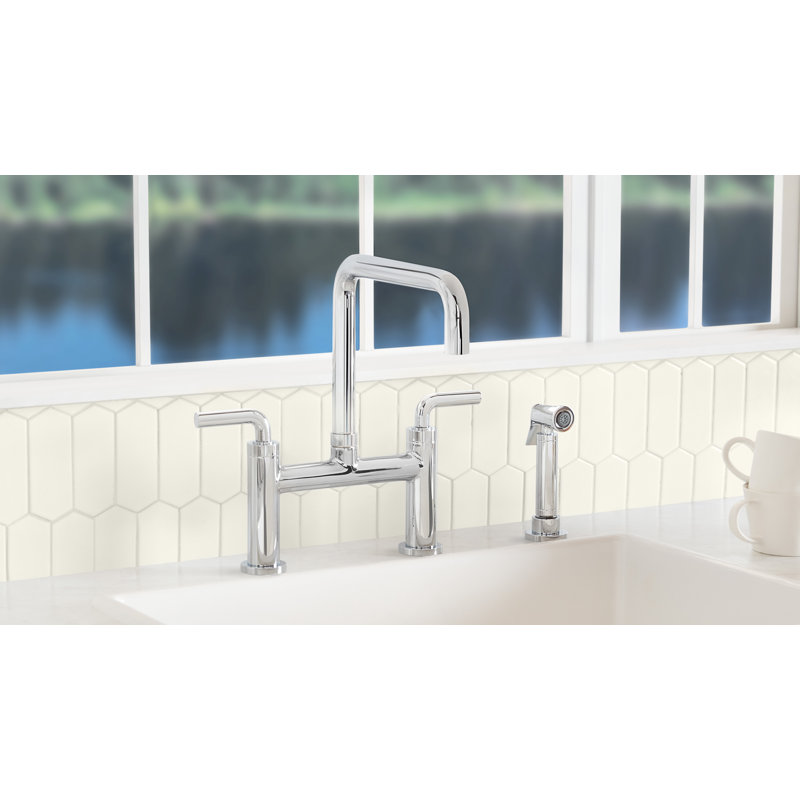 Bridge Kitchen Faucet - Quad, Carbon, 45 Series Metal Lever, Without Side Spray
