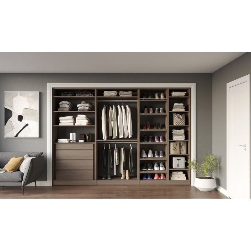 Closet System Reach-In Sets 36/36/24/18 Inches, 84"H x 114"W x 24"D, Brown