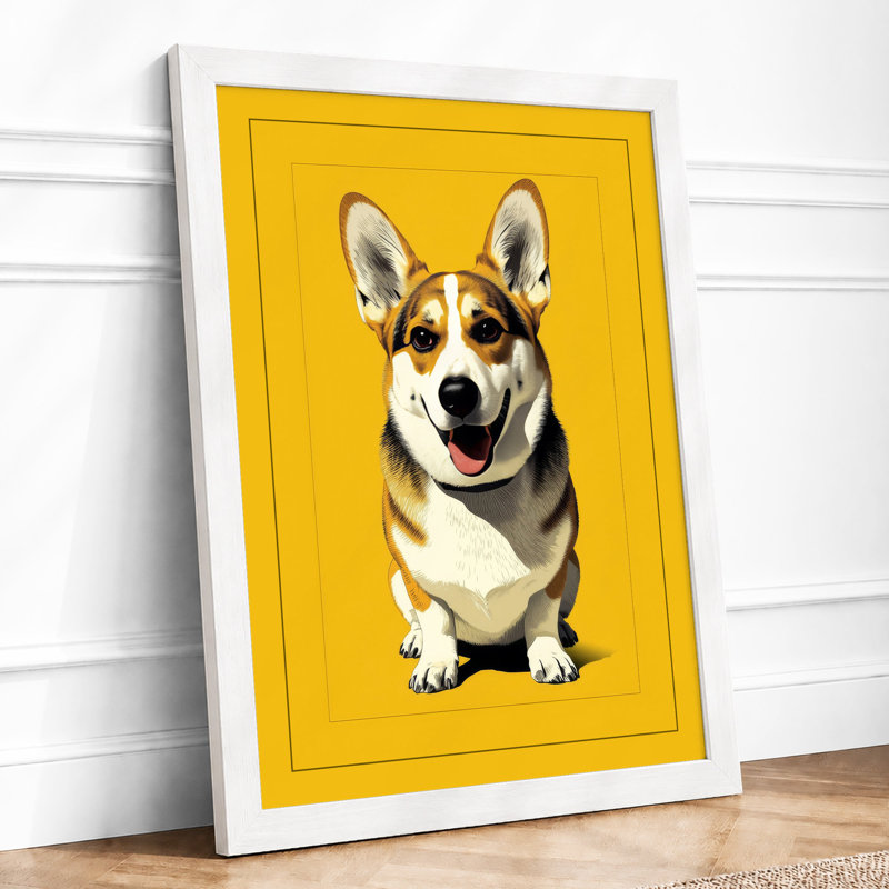 Friendly Corgi Portrait Modern - Framed Print, A2 - 59.4 x 42.0 cm, White