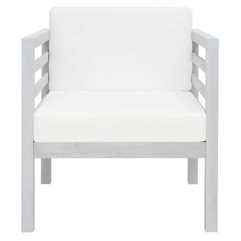 Kinnell Acacia Outdoor Lounge Chair, Gray Frame/White Cushion