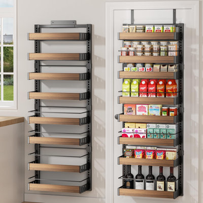8 Tier Over The Door Pantry Organizer, 2 IN 1 Wall Mount Or Hanging Spice Rack Seasoning Shelves With Adjustable Basket, Back Of Door Organizer