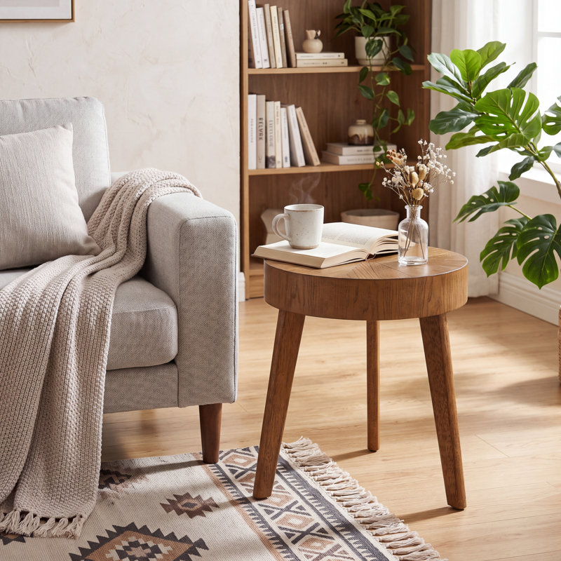 Table de bout ronde en bois avec plateau à grain Radial