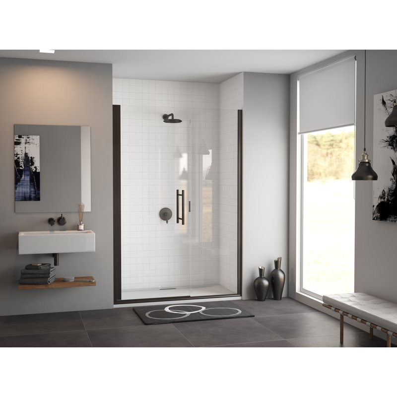 Illusion Series 45" x 70" Hinged Frameless Shower Door, Matte Black