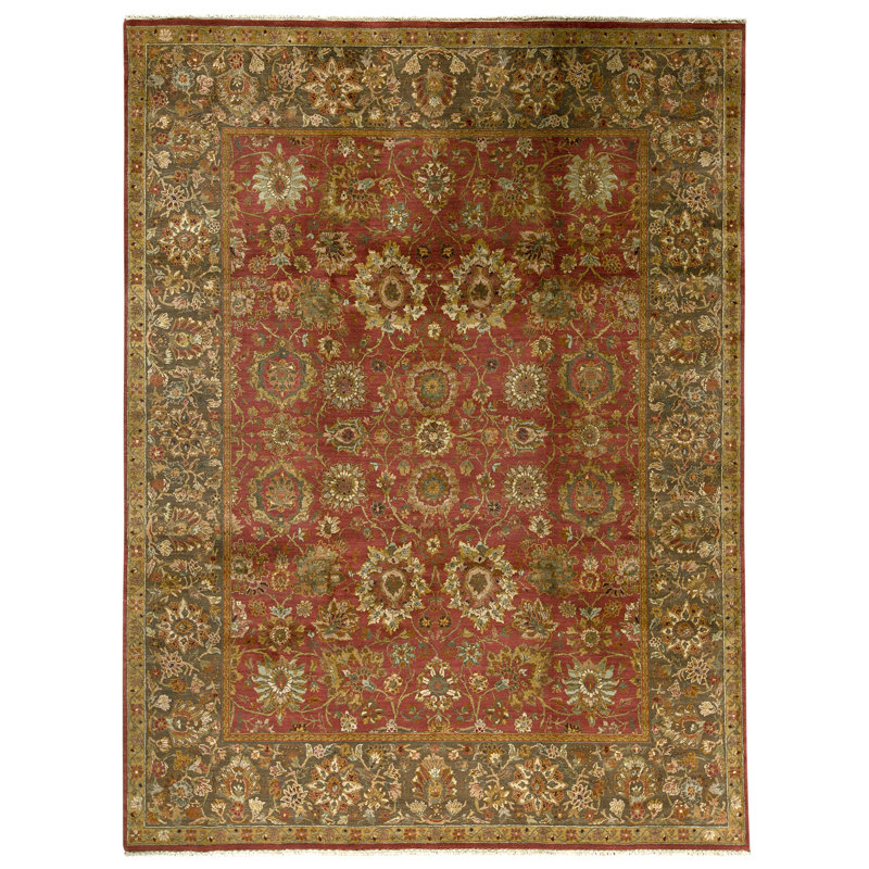 Tapis rouge et brun noué à la main de haute qualité