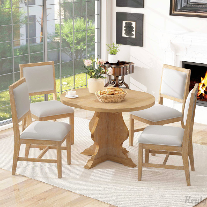 Ensemble de salle à manger extensible 5 pièces avec chaises rembourrées, style campagnard rustique pour le confort et le style dans n'importe quelle maison