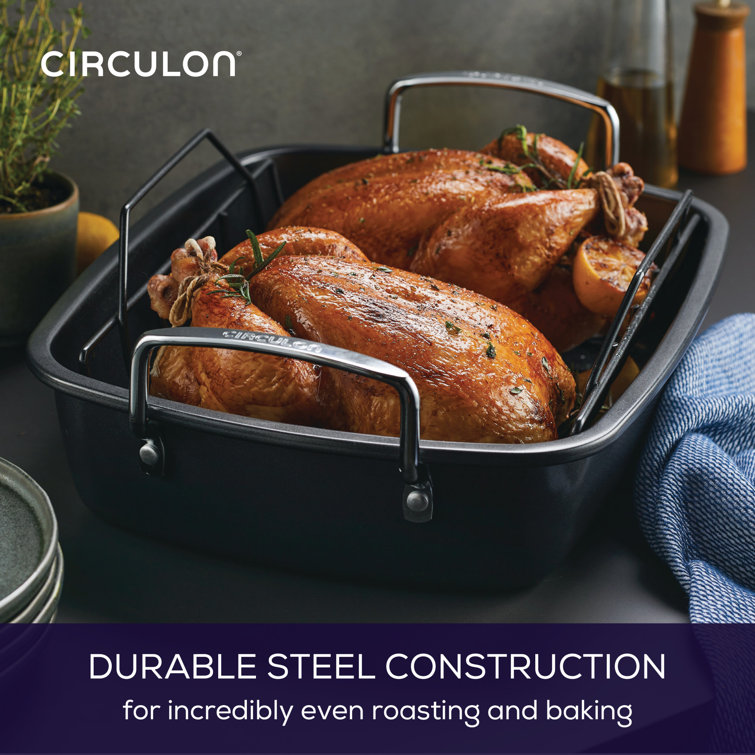 Circulon Ultra-Lasting Nonstick Roasting Pan with Easy Serve Rack, 17-inch x 13-Inch, Black