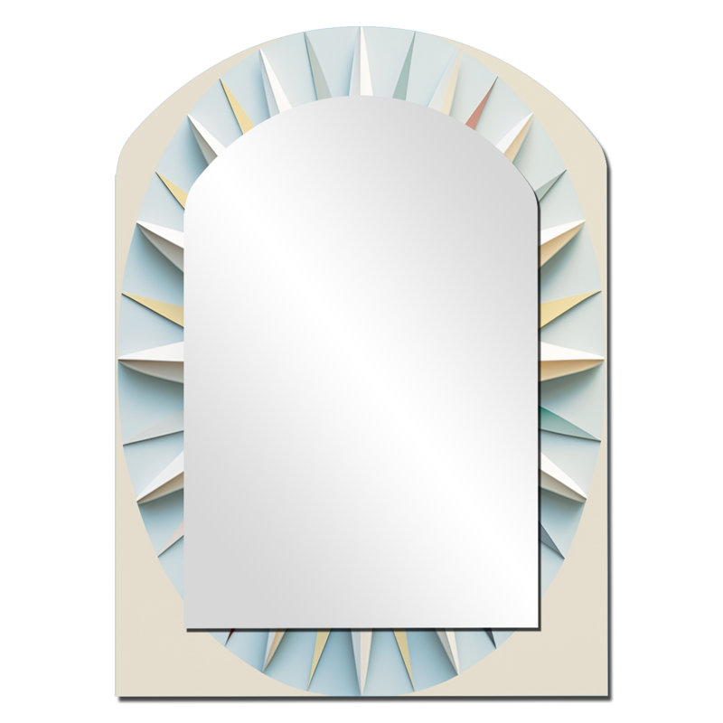 Visionary Dream Retro Mandala On White VIII - Abstract Spirals Arch Wall Mirror, Modern Asymmetrical Decorative Mirror, Printed Metal Art