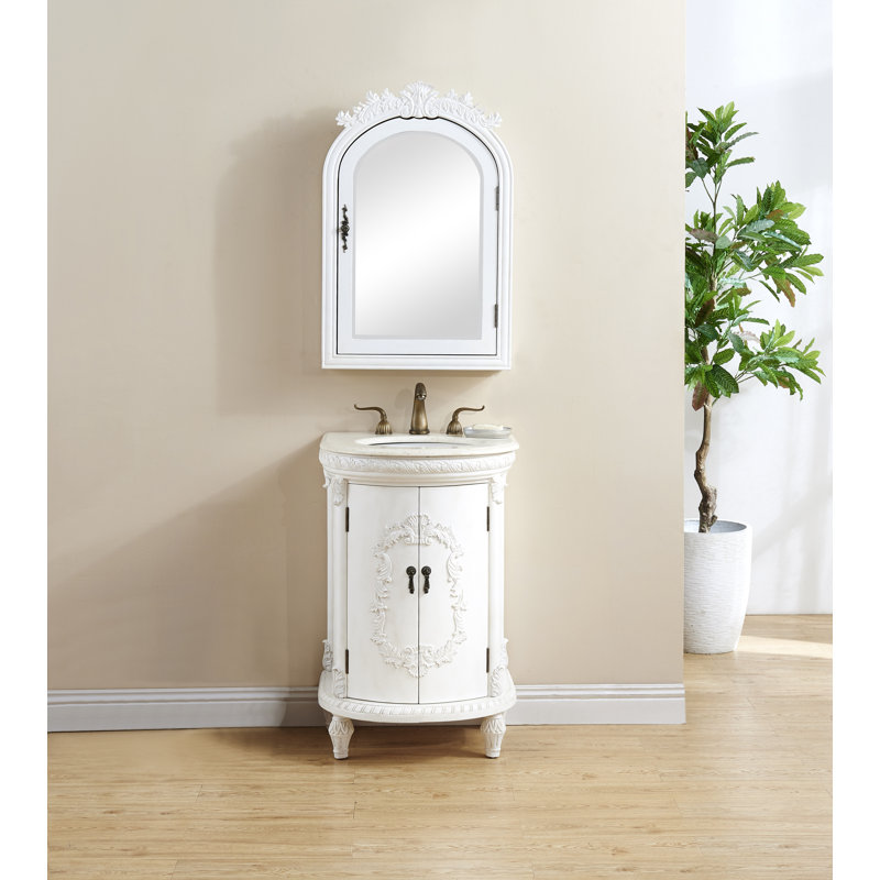 Ensemble de meuble-lavabo simple 21 po Aravale, Blanc antique, Marbre de couleur crème