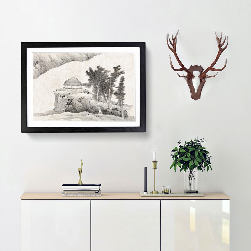 Pagoda by Gong Xian - Framed Print, 36cm H x 48cm W x 2cm D, Black Framed
