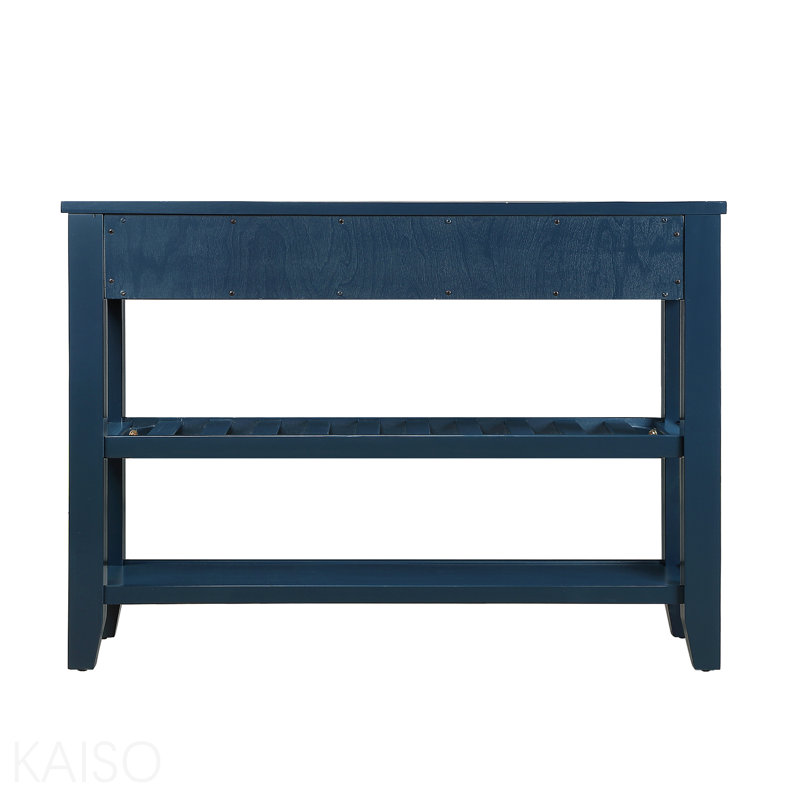 Console de 42 po Mid-Century, 2 tiroirs, 2 tablettes à 2 niveaux pour le salon - Bleu marine