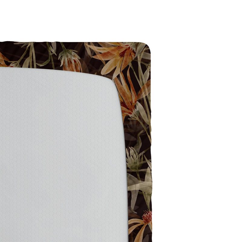 Drap-housse à motif floral Ambesonne, Cannelle, brun phoque, sépia / floral, Drap-housse grand