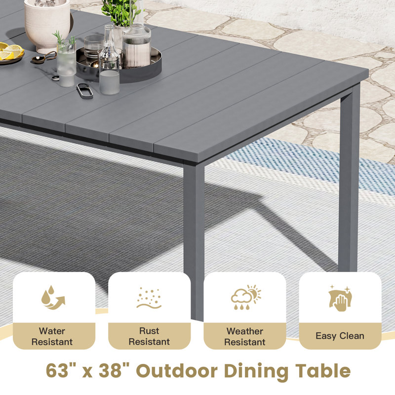 Depoliti Rectangular Metal Outdoor Dining Table , 37.8'' in. W 63'' in. D, Dark Gray