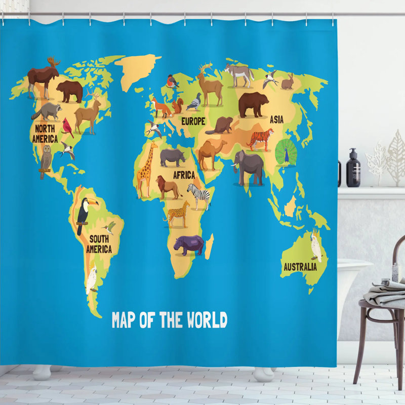 Ensemble de rideau de douche et crochets wanderlust, H 70 po x l 69 po