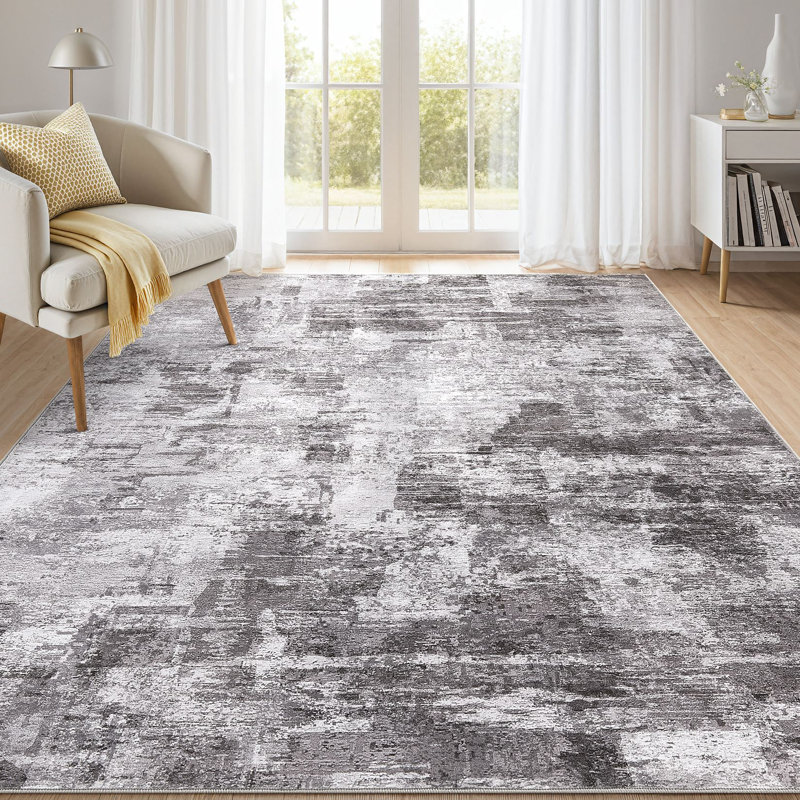 Tapis abstrait à motif abstrait Boho, Grey, Rectangle 5' x 7'