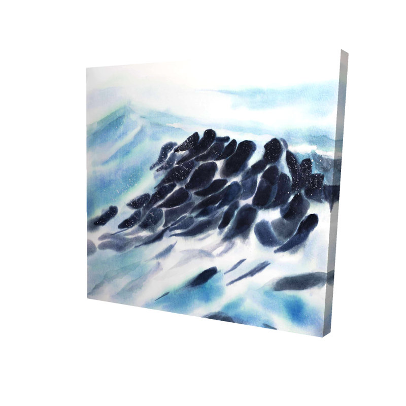 Vagues de mer avec éclaboussures de peinture - art marin sur toile pour la maison