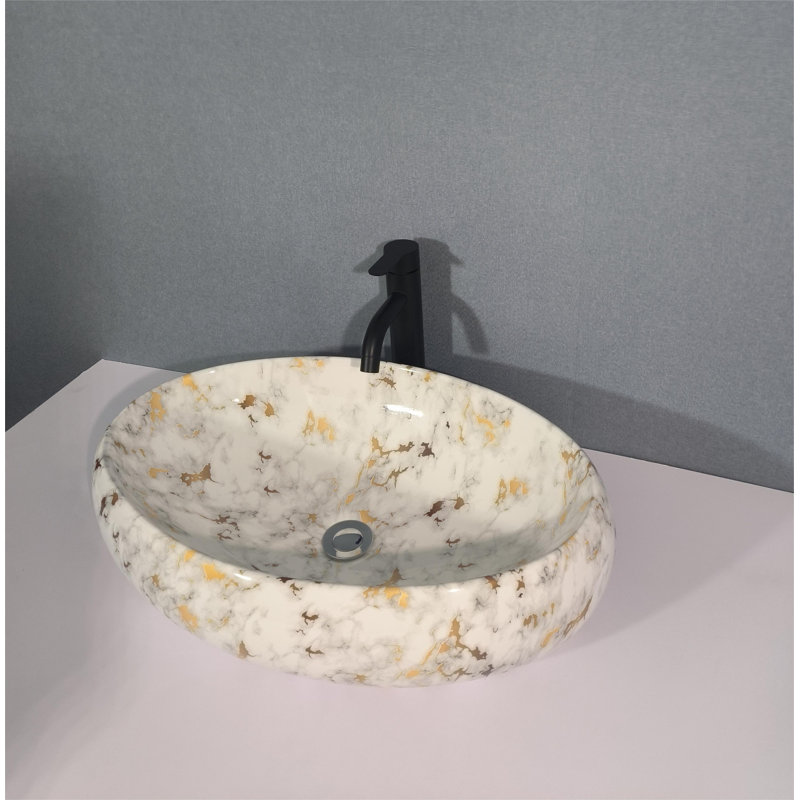 Lavabo de salle de bain vasque ovale en céramique et marbre