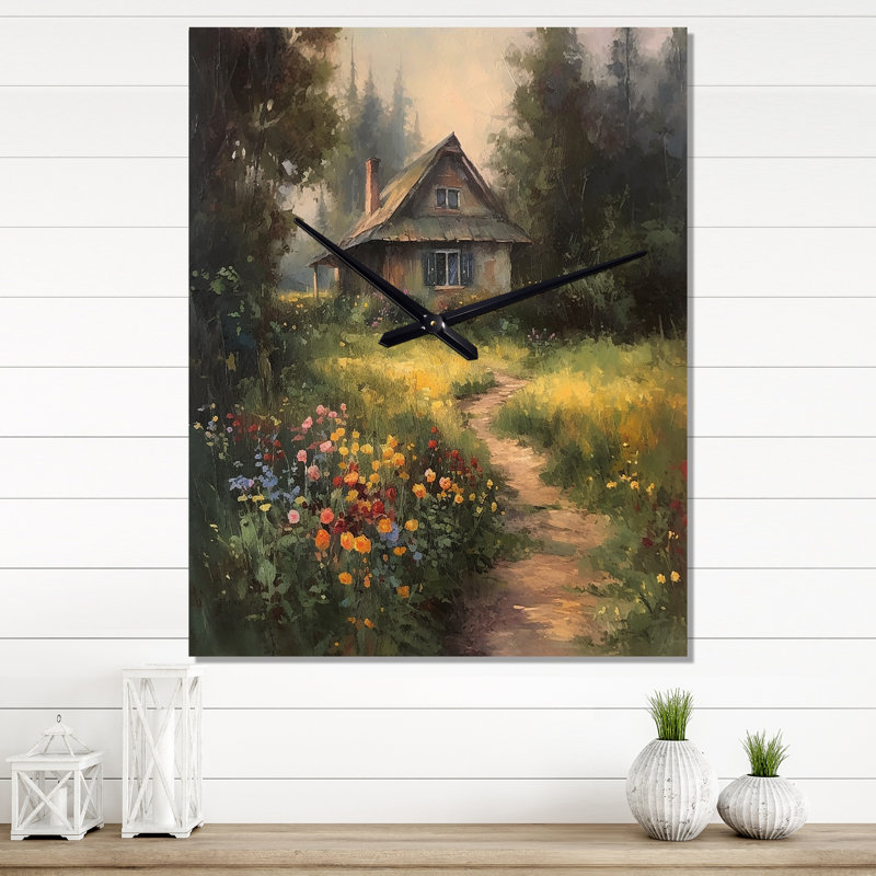 Jaisley - Horloge murale moderne paysage de chalet, H 32 po x l 16 po