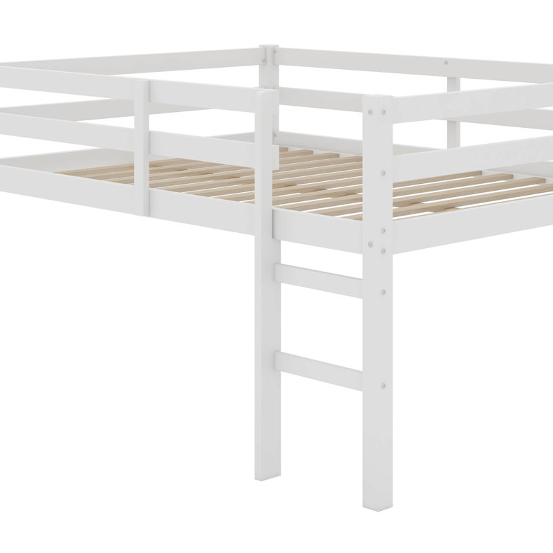 Lit mezzanine double en bois d'hévéa avec échelle, Blanc