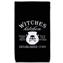 Halloween Kitchen Towel Hocus Pocus, Tea Towel 16 x 26 Inch Witches Theme,  Black Orange White Hand Drying Cloth Washable Decorative Holiday Dishcloth