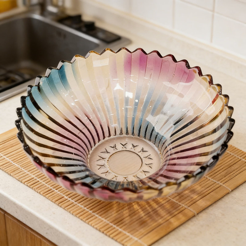 Grand bol à fruits en cristal avec motif floral élégant - Décoration de cuisine durable sans plomb pour les fruits, les collations et la présentation de la maison