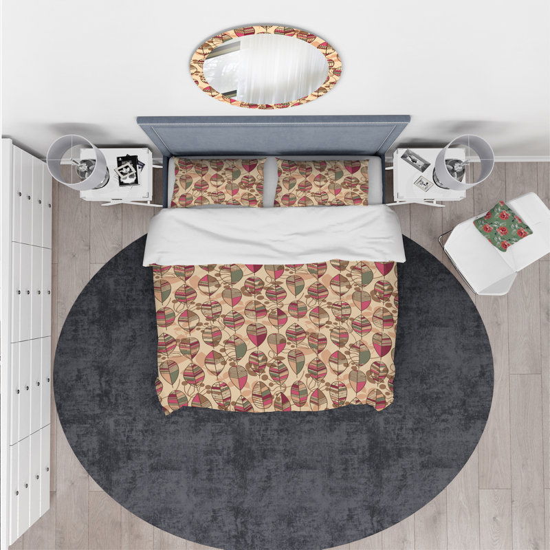 Ensemble de housse de couette designart rétro à fleurs d’automne, Housse de couette très grand + 2 taies décoratives