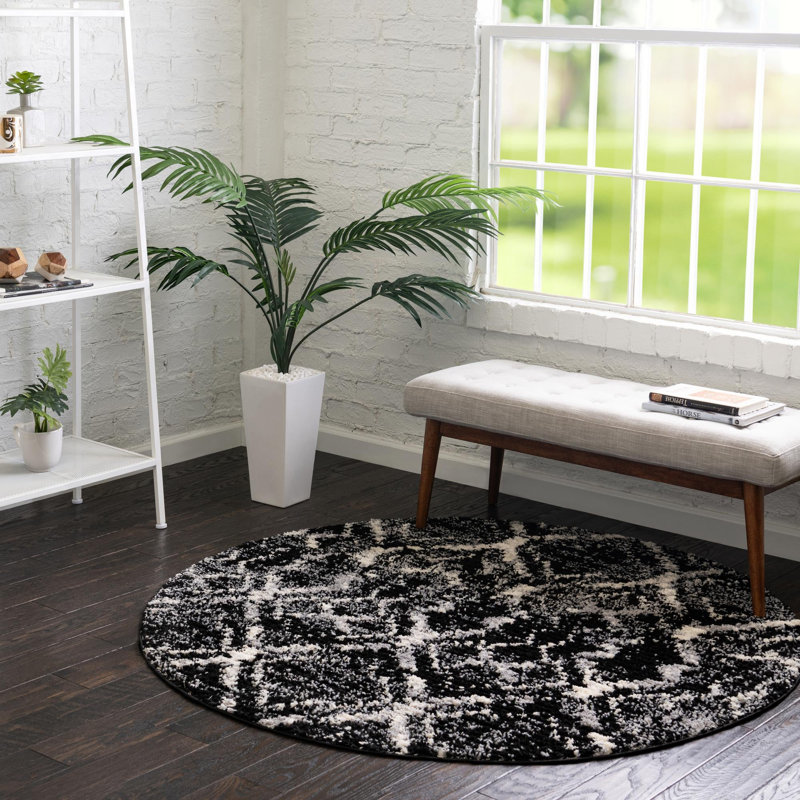 Tapis noir à motif géométrique Tucson, Rond 5 pi