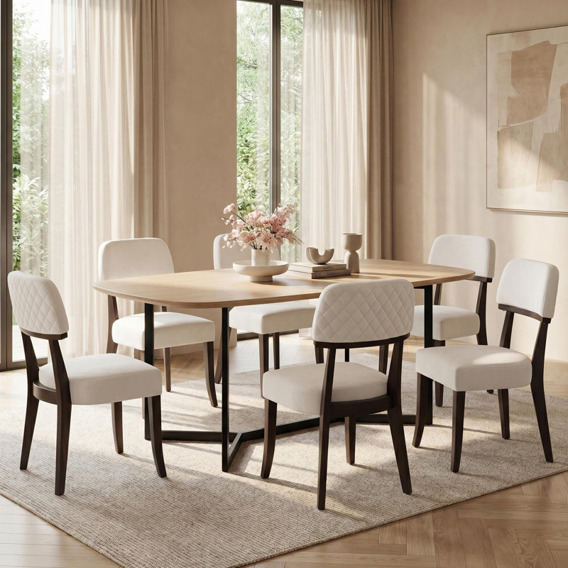 Ensemble de 2 chaises d'appoint Mid-Century rembourrées en bois massif, Blanc