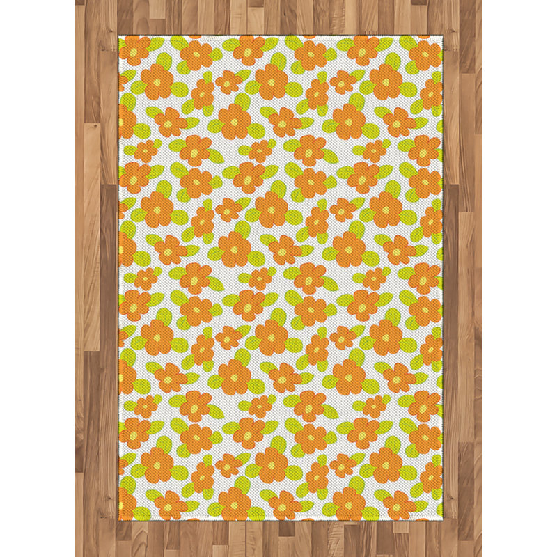 Orange High Density Long Fiber Poly Threads Decorative Area Rug Carpet, Rectangle 4' x 5'8"