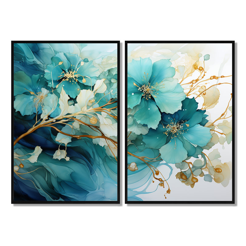 Holifield - Art mural moderne sur toile orange 2 pièces, Black, 36" H x 48" W, Impression encadrée flottante