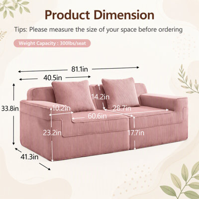 Canapé modulable 2 places sans ossature apparente, avec assise profonde, design d'angle nuage et coussins décoratifs pour un confort et une détente ultimes.