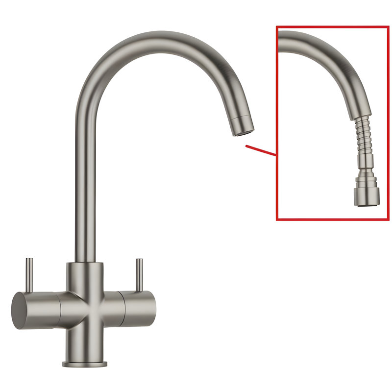 Cox Cruciform Sink Pull Out Twin Lever Monobloc Tap, Brushed Nickel