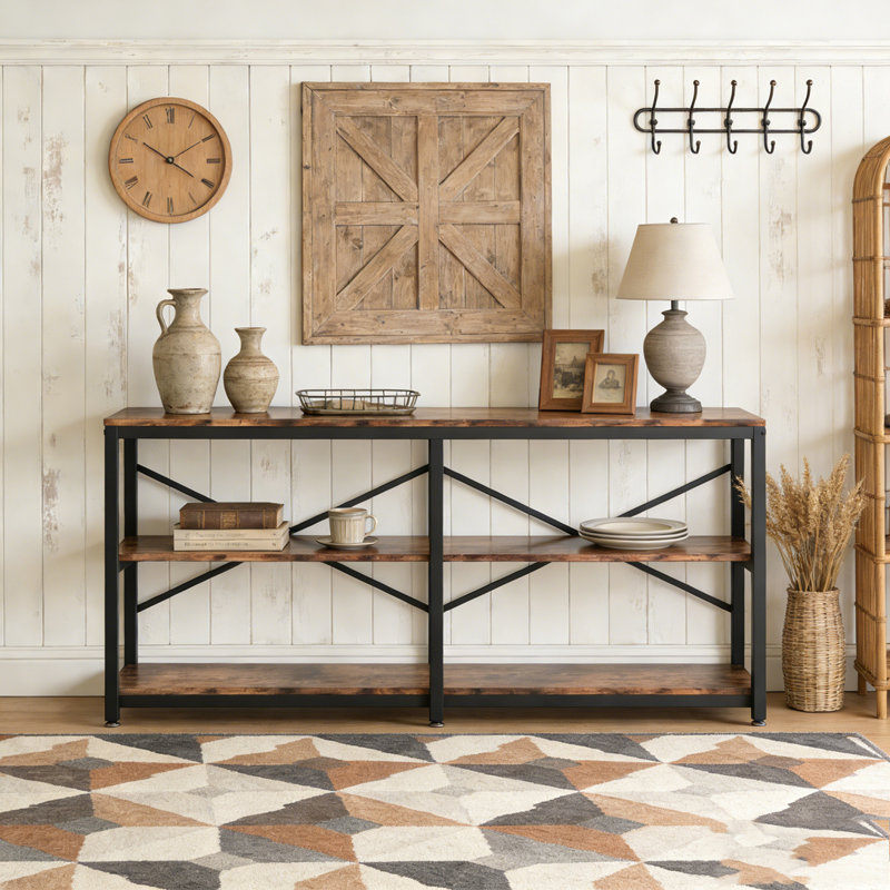 Sofa Table,3-Tier Hall Table,Console Table, Brun