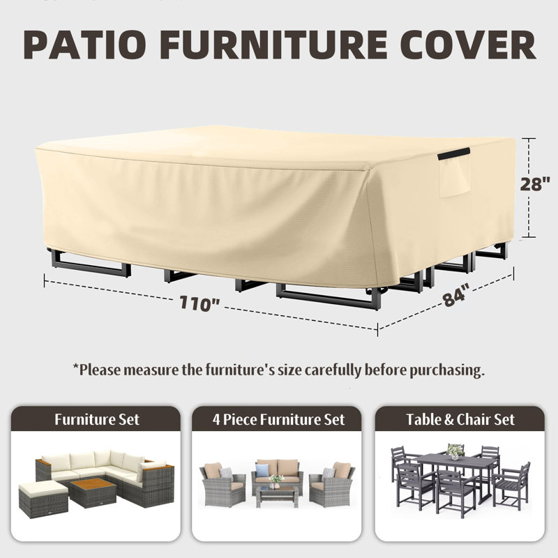 Patio Furniture Set Cover, All-weather Waterproof Outdoor Furniture Cover, Patio Dining Set Cover, Beige