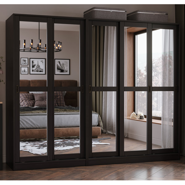 Hokku Designs Pouge 100% Solid Wood 5-Mirrored Sliding Door Wardrobe ...