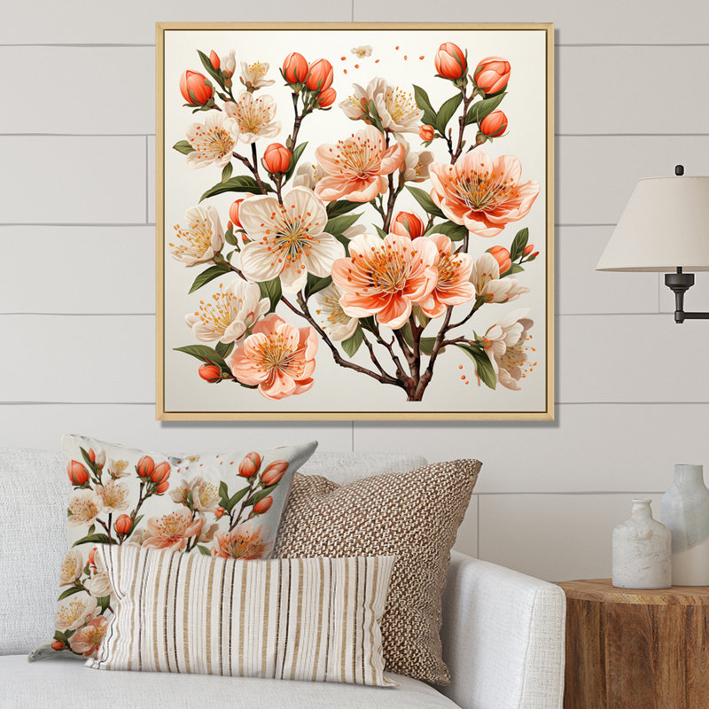 Peach Blossom Bliss IV, Cadre naturel flottant, H 16 po x l 16 po x P 1 po