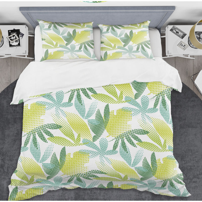 Ensemble de housse couette mid-century tropical botanique iii, Housse simple + 1 taie décorative