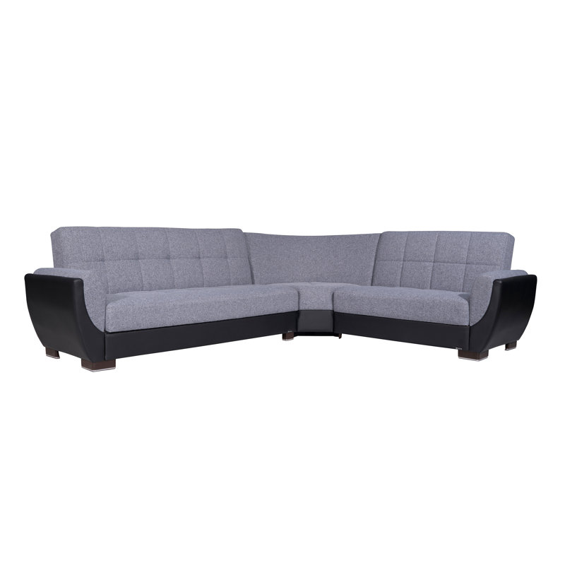 Annalice Air Reversible L-Shaped Sleeper Sofa Sectional w/ Storage Seats for Living Room, Gray/Black Microfiber/Microsuede