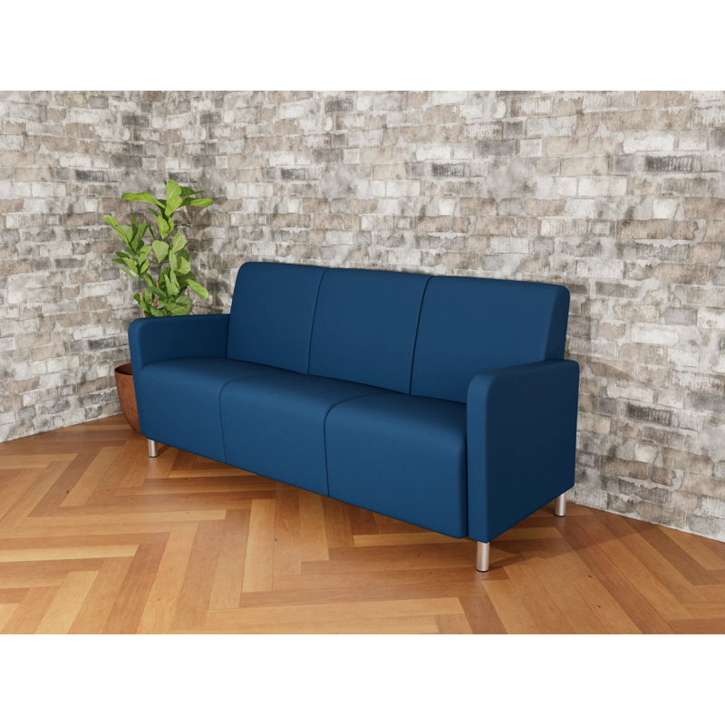 Ravenna Lounge Reception 3 Seat Tandem Seating No Center Arm, Brushed Steel, Patriot Plus Blue Ridge